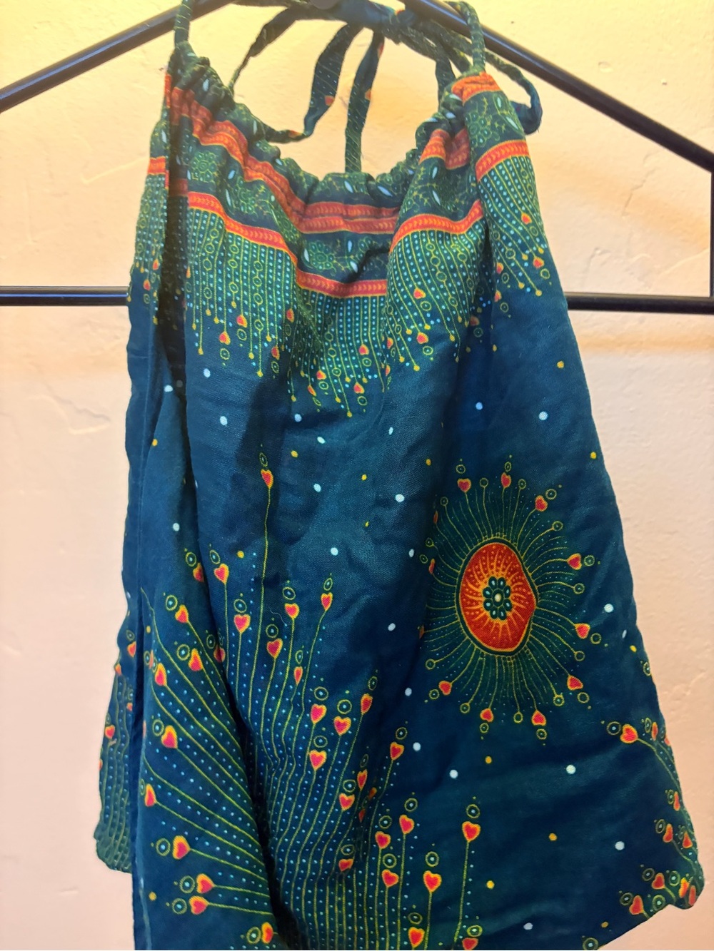 Boho Teal Crop Top with Colorful Floral Burst Print